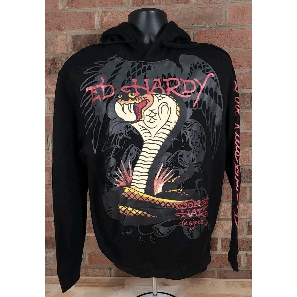 Ed Hardy Hoodie Sweatshirt Cobra Snake Love Kills Slowly Pullover Medium NEW‎